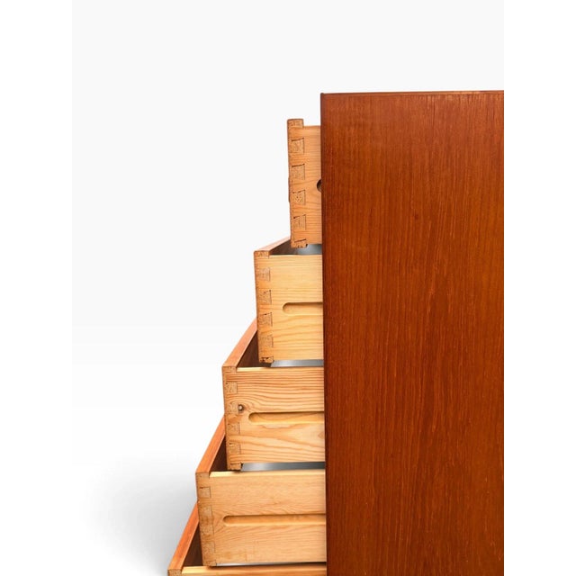 Mid-Century Danish Modern Teak Tallboy Dresser | Chest of Drawers With Carved Pulls For Sale - Image 10 of 15