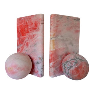 Vintage Italian Pink Marble Bookends -A Pair For Sale