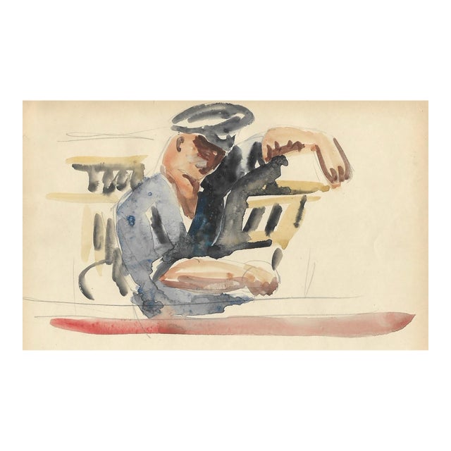 1930s Grace Spongberg Watercolor of a Man For Sale