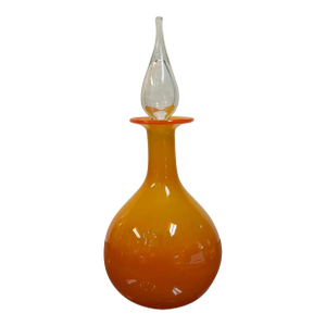Orange Blown Art Glass Bottle With Glass Stopper