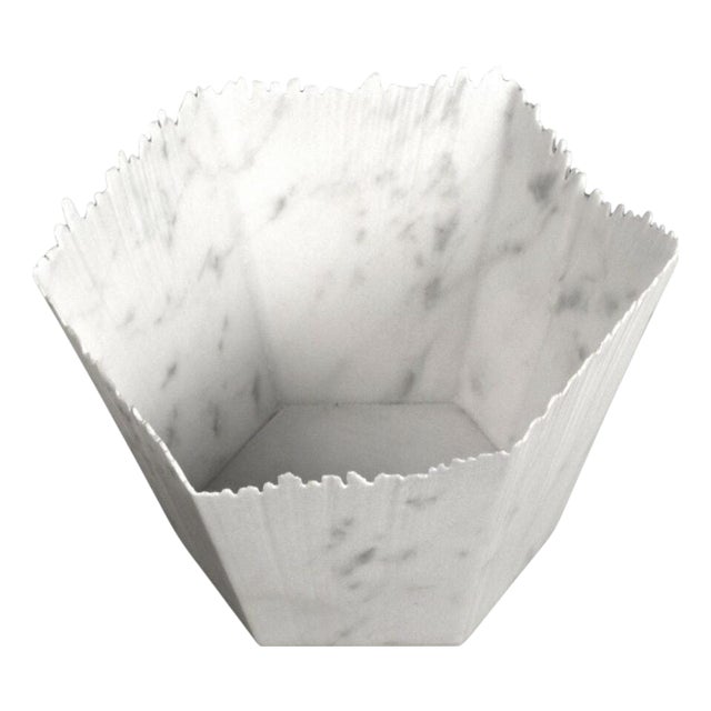 Drap A Hexagonal Decorative Bowl in White Carrara Marble by Bufalini Marmi For Sale