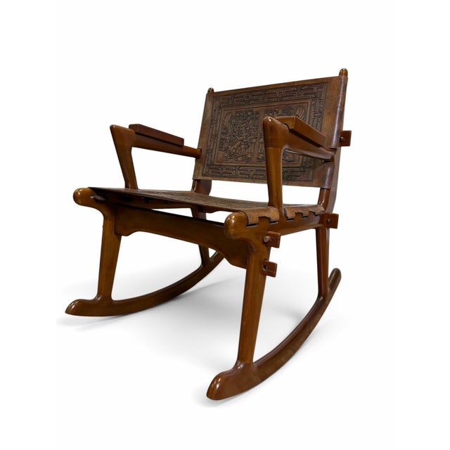 Mid-Century Modern 1960s Ecuadorian Mid-Century Tooled Leather Rocking Chair Attributed to Angel Pazmiño for Muebles De Estilo For Sale - Image 3 of 7