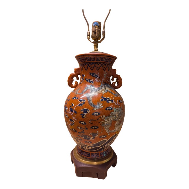 Late 20th Century Chinese Ceramic Dragon Lamp For Sale