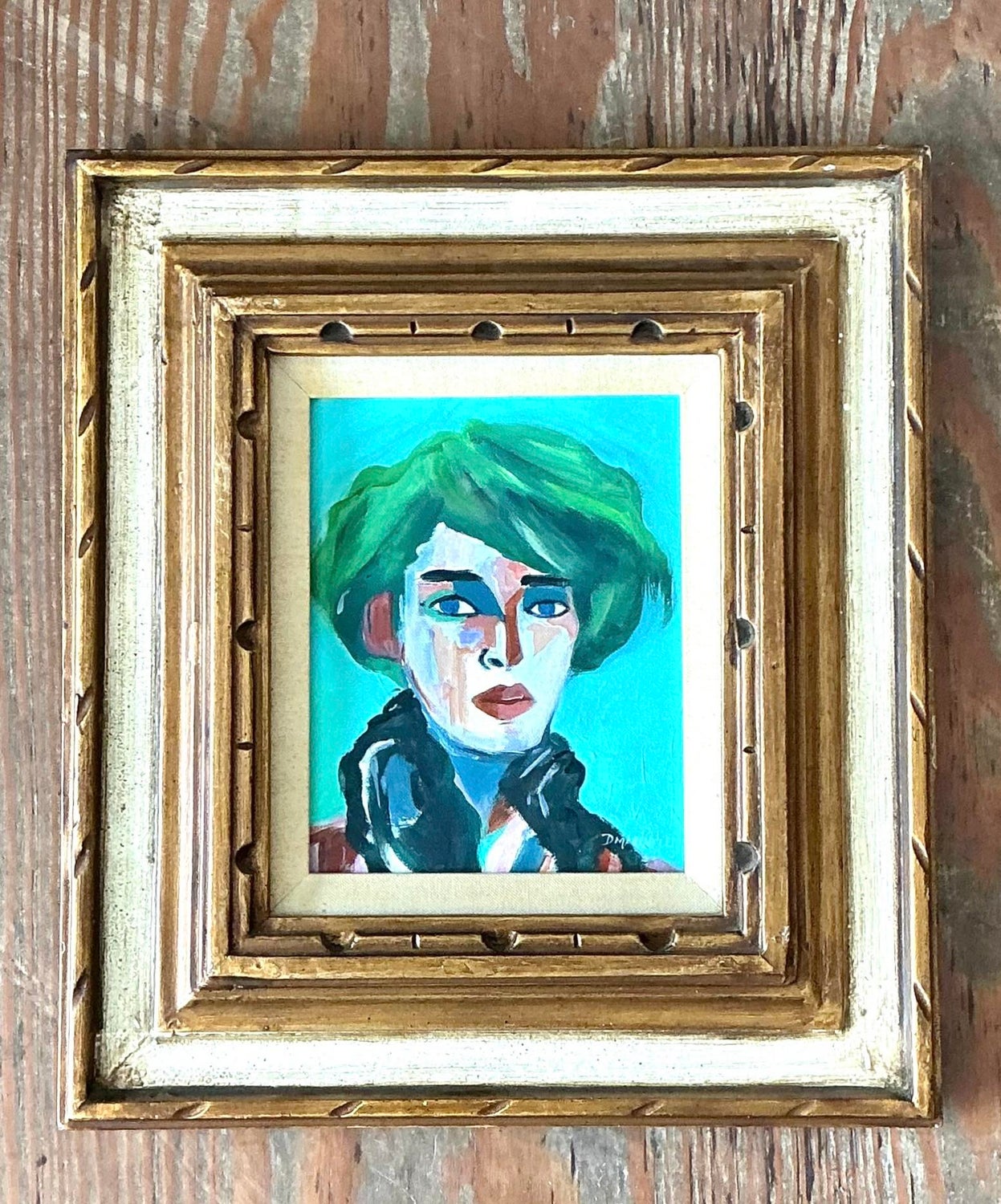 Vintage Original Abstract Portrait on Canvas - Side view