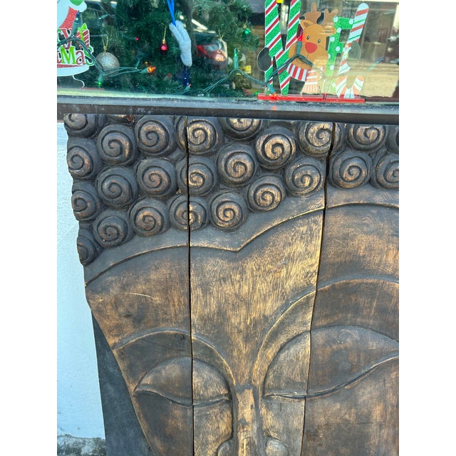 Wood Pair of Antique Carved Wood Plaques With Asian Faces. For Sale - Image 7 of 7