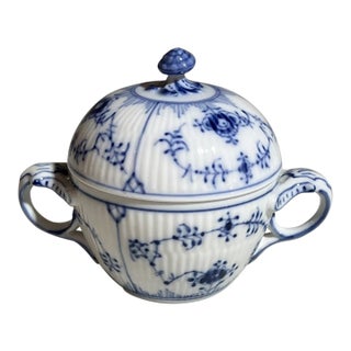 Vintage Royal Copenhagen Blue Fluted Twin Handled Sugar Bowl For Sale