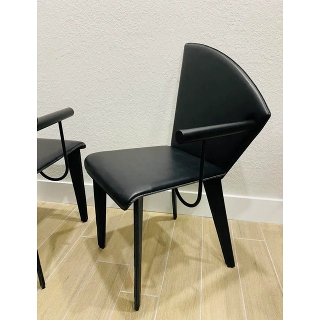Mid-Century Modern Postmodern Italian Leather Dining Chairs Attributed to Mario Morbidelli for Naos - Set of 4 For Sale - Image 3 of 9