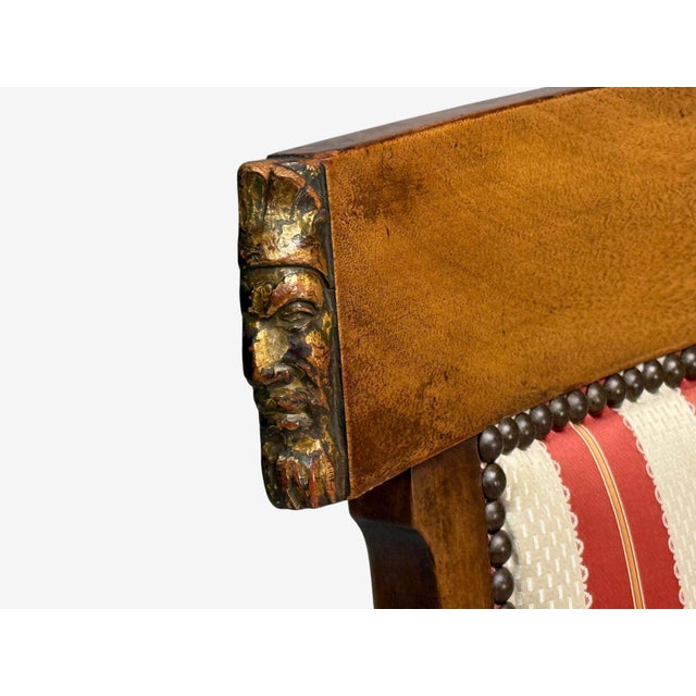 19th Century Neoclassical Style, Occasional Chairs, Carved Wood, Silk, England, 19th C. For Sale - Image 5 of 9