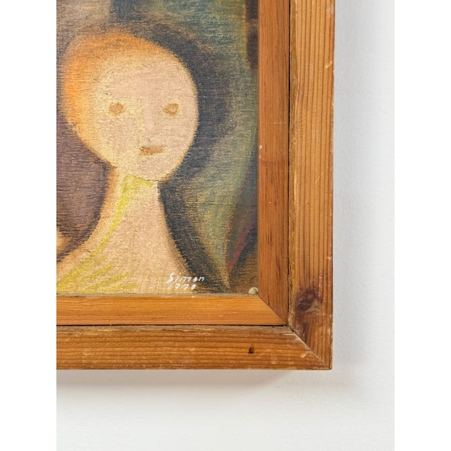 Brutalist Figurative Oil Painting Signed Simon 1970 Postmodern Figures Art For Sale - Image 9 of 9
