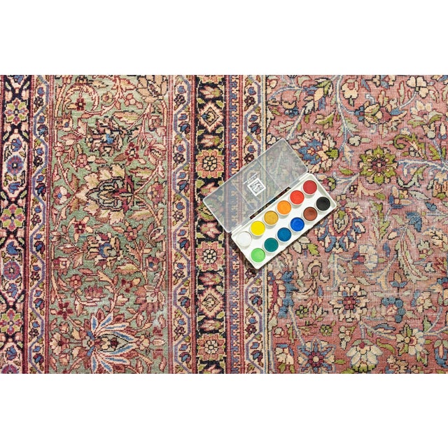 Vintage Rug Pink Rasberry Purple Beige Allover Botanical Hand-Knotted Wool Pile Rug - 12’5” X 20’7” For Sale - Image 10 of 11