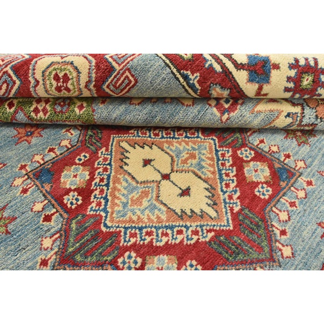 Blue Kazak Rug 8'5'' X 9'7'' Blue Wool Tribal Hand-Knotted Oriental Carpet For Sale - Image 8 of 12