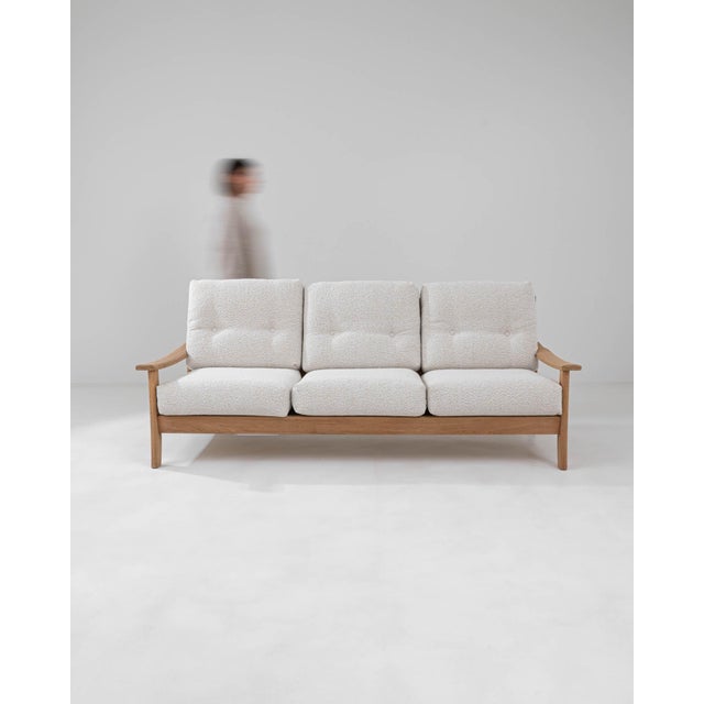 Mid-Century French Oak and Boucle Sofa For Sale In Greensboro - Image 6 of 12