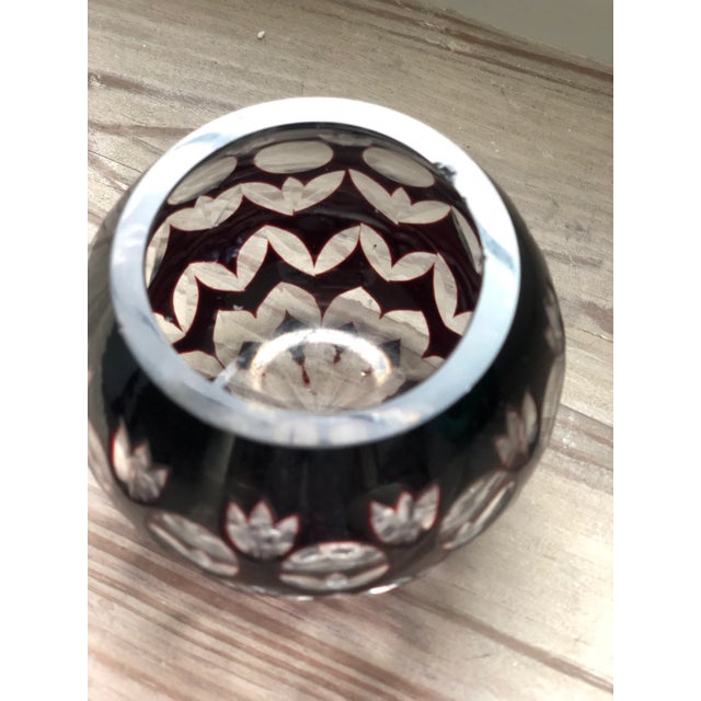 Glass Vintage Bohemian Cut to Clear Crystal Votive Holder in Deep Garney Red For Sale - Image 7 of 10