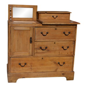 Vintage Unusual Rustic Pine Dresser Chest W/ Small Mirror / Cupboard & Glove Drawer