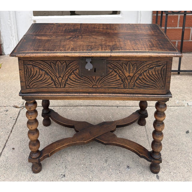 Antique 18th C Carved Walnut Bible Box Side Table For Sale In Los Angeles - Image 6 of 6