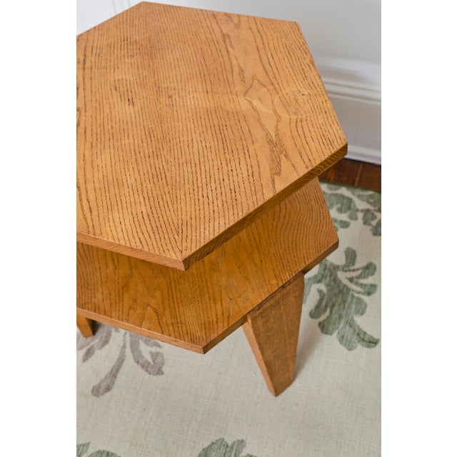 Mid Century Modern hexagon side table with two tiers France, 1960's wood DIMENSIONS 23.75 h x 23.5 across at points x...