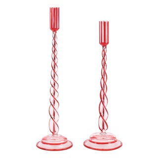Twisted Glass Taper Candle Holder (Set of 2) For Sale