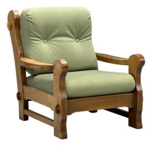 Danish Modern, Oak, Green Nubuck, Brutalist Lounge Chair, Denmark, 1960s