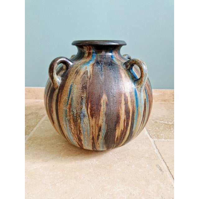 Large Vase with Handles in Flamed Stoneware by Roger Guérin, 1920s For Sale - Image 12 of 16