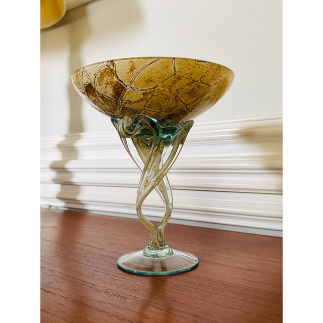 A wonderfully sculptural vintage hand-blown art glass pedestal bowl, attributed to Jozefina of Krosno, Poland, circa...