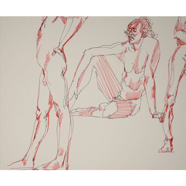 Three Poses - Original Male Nude Figurative Drawing on Paper For Sale In Monterey, CA - Image 6 of 8