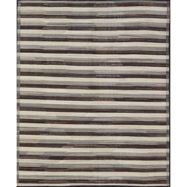 2020s Large Hand-Woven Flat Weave Kilim in Cream, Taupe, and Dark Walnut For Sale - Image 12 of 12