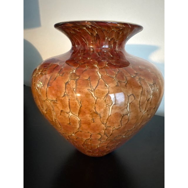Murano Style Leopard Tortoise Brown and Beige Signed Art Glass Large Vase For Sale - Image 4 of 7