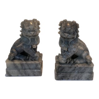 Vintage Soap Stone Foo Dog Bookends - a Pair For Sale