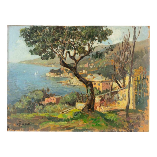Unknown, In the Hills Above Camogli, 1970s, Oil on Panel For Sale
