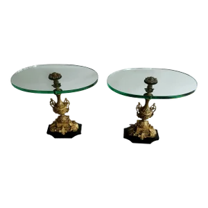 Late 19th Century Antique French Bronze Louis XV Style Ram's Head Pr Side Tables