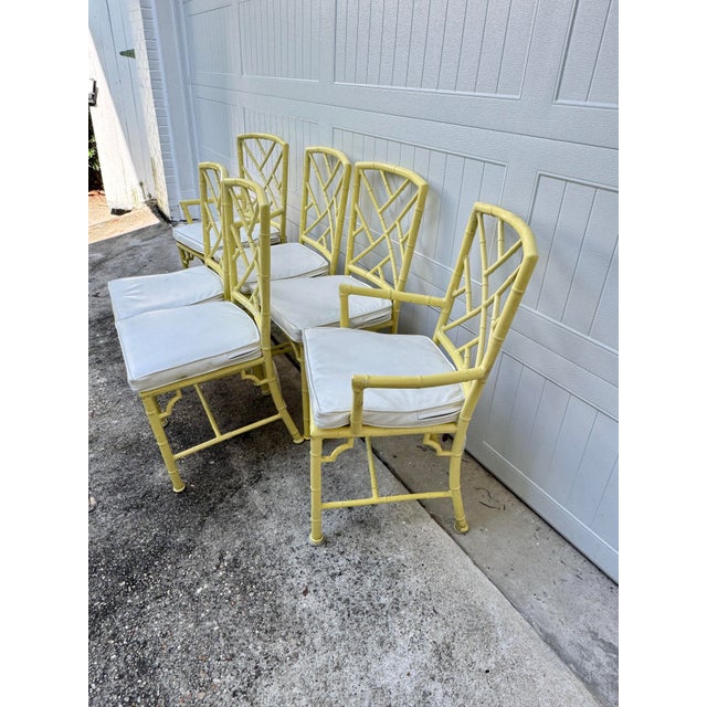 Metal 1960s Phyllis Morris for Kessler Faux Bamboo Patio Chairs - Set of 6 For Sale - Image 7 of 17
