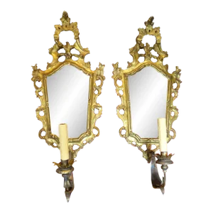 19th Century Italian Giltwood Mirrored Sconces, a Pair