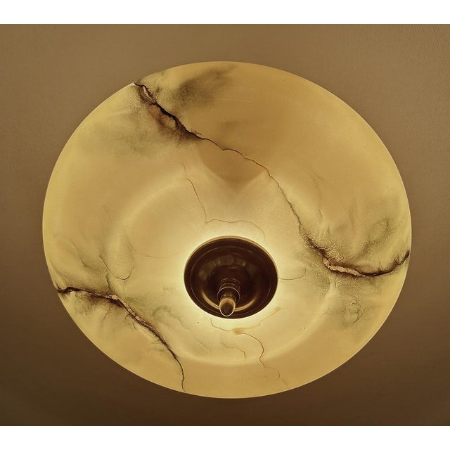 Art Deco Pendant Light in Amber Green Marble Glass, 1930s For Sale - Image 14 of 18