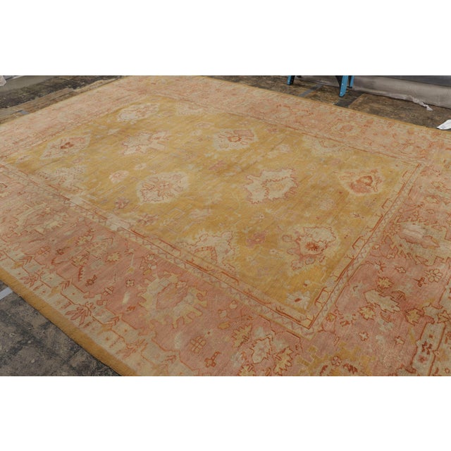 Traditional Antique Oushak Rug in Gold & Pink With Floral Patterns - Rug & Kilim For Sale - Image 3 of 7