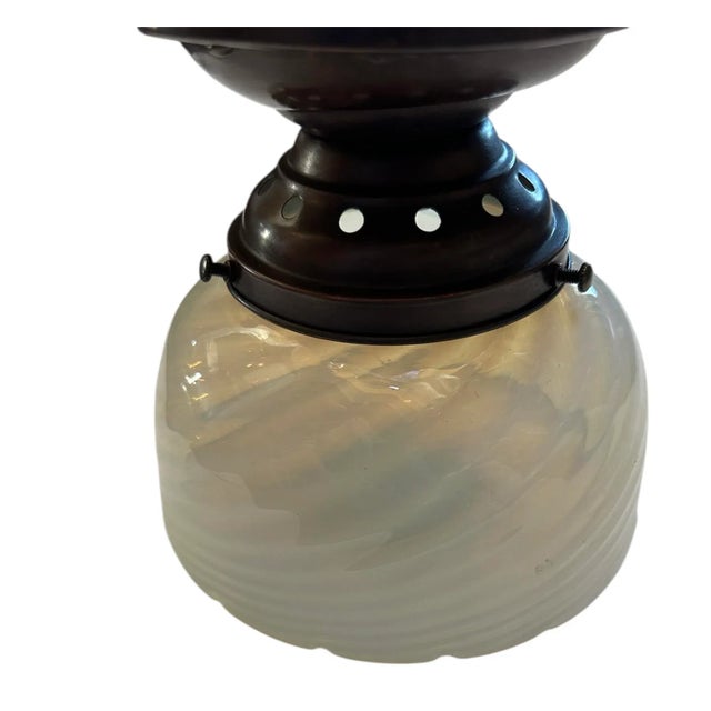 American 1910s Scalloped Phoenix Art Glass on Brass Flushmount For Sale - Image 3 of 4