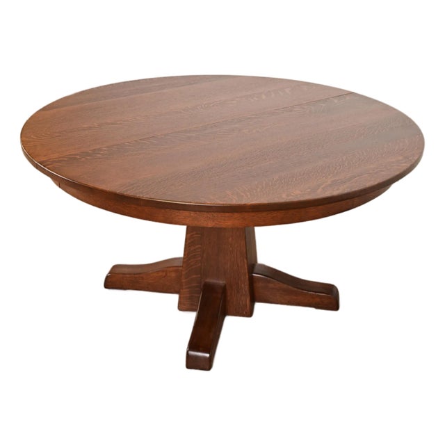 Limbert Antique Mission Oak Arts & Crafts Pedestal Extension Dining Table, Newly Refinished For Sale