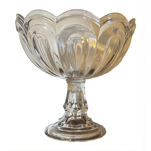 Antique 19th Century American Flint Glass Footed Compote Fruit Bowl Raised Panel or Petal Pattern Circa 1850