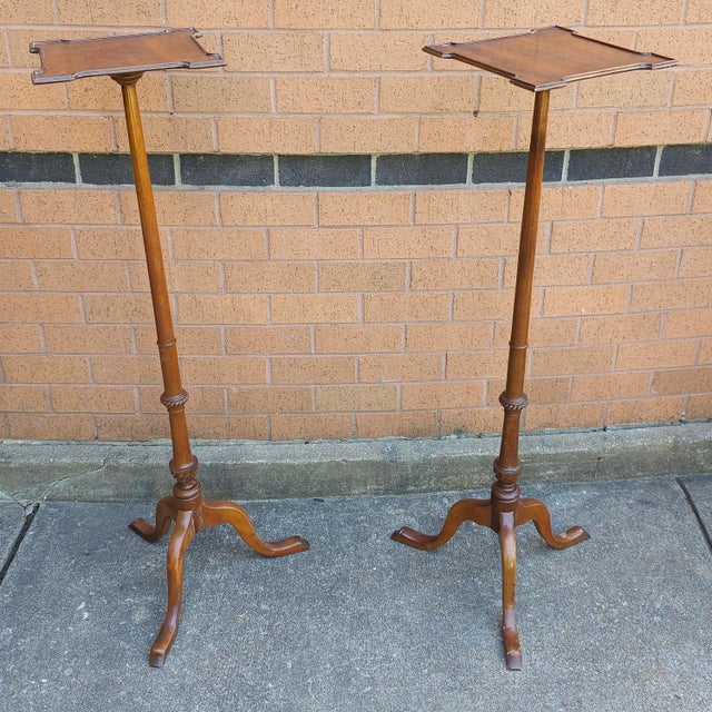 Wood Pair of Beacon Hill Collection Mahogany Pedestal Plant Stands For Sale - Image 7 of 12