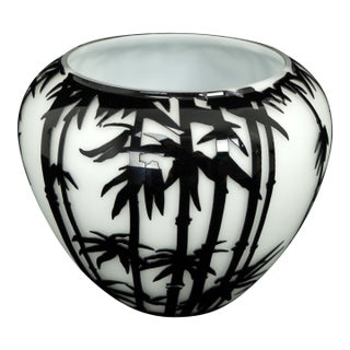 Contemporary Mid-Century Modern Revival Black & White Cased Glass Bamboo Vase For Sale