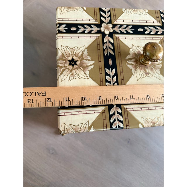 Metal Hand Painted Decorative Wooden Box on Brass Feet For Sale - Image 7 of 12