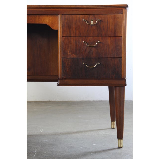 Mid-Century Modern Art Deco Mahogany Writing Desk, 1950s For Sale - Image 4 of 18