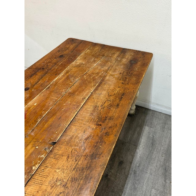 Wood Vintage Farm Style Long Table For Sale - Image 7 of 9