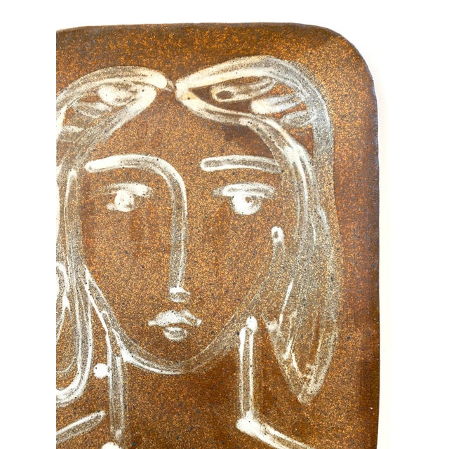 Figurative Handmade Earthenware Slip Painted Platter With Figure For Sale - Image 3 of 6