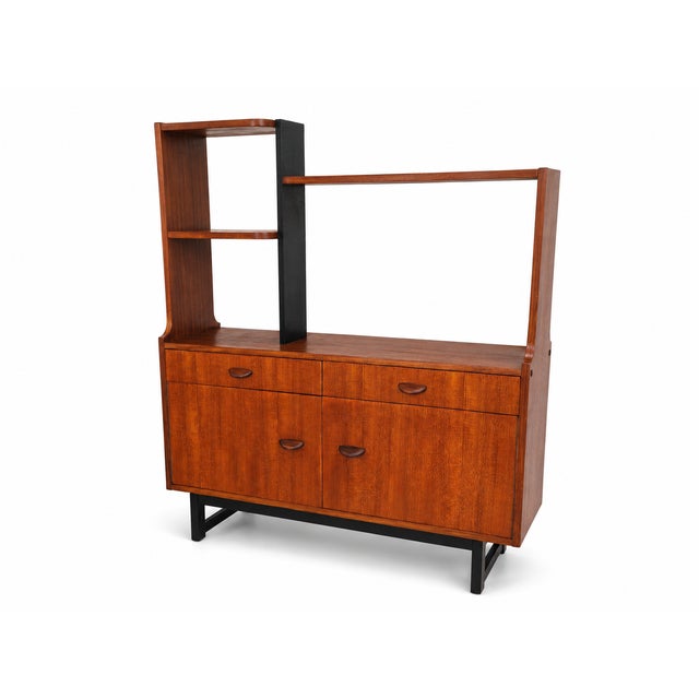 A stylish Stonehill Furniture Ltd mid-century teak room divider / display unit, fully refurbished and updated with a black...