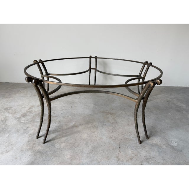 Brown 1980s Vintage Two-Tier Hand-Hammered Metal & Glass Round Coffee Table For Sale - Image 8 of 12