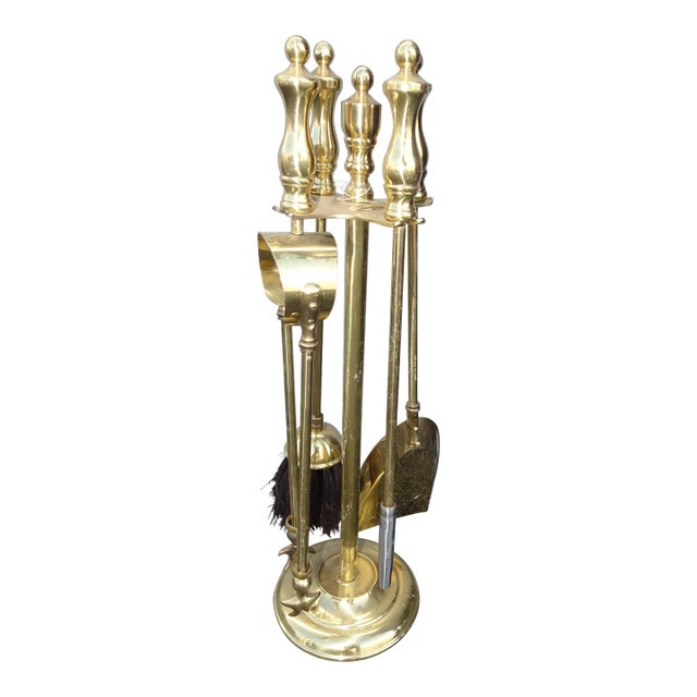 Fp 12 Vintage French Country Gold Fireplace Tools W Four Tools For Sale