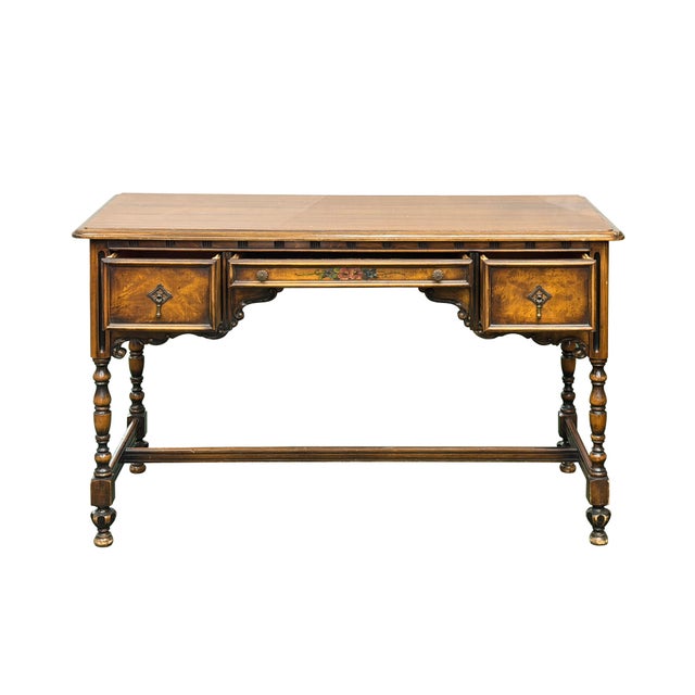 Vintage Western Revival Drawers Turned Decorative Legs Desk For Sale - Image 4 of 16