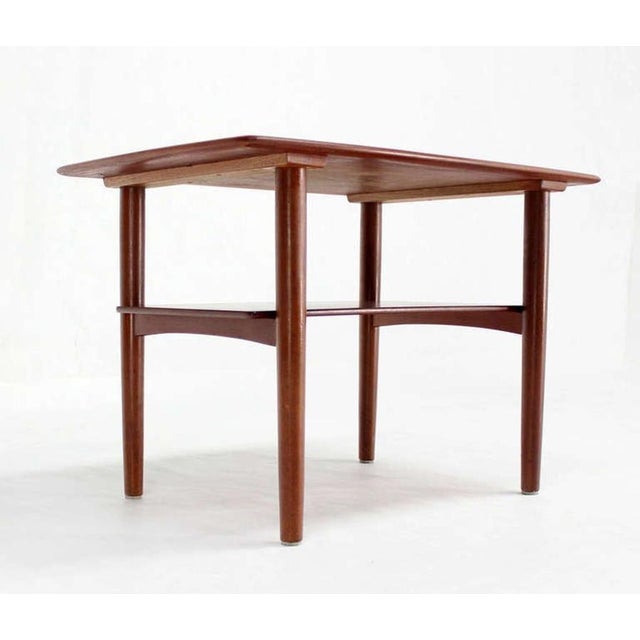 Wood Povl Dinesen Pair Danish Modern Teak End Tables Solid Tapered Dowel legs 1 Shelf For Sale - Image 7 of 10