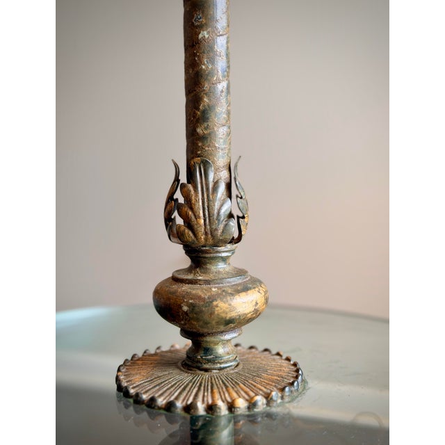 Metal Vintage 1960s–70s Hollywood Regency Cast Metal & Glass Tray Table Floor Lamp — Neoclassical Rococo Side Table Lamp For Sale - Image 7 of 11