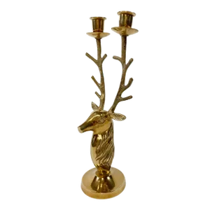 Vintage Brass Deer Stag Double Candlestick Holder